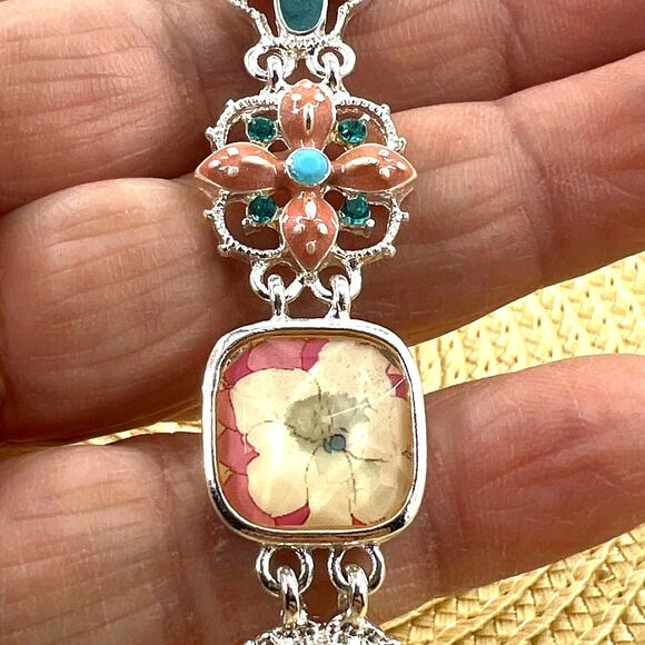 Napier Flower Designs Bracelet Silver Tone Toggle Feminine Cottagecore - Picture 4 of 10